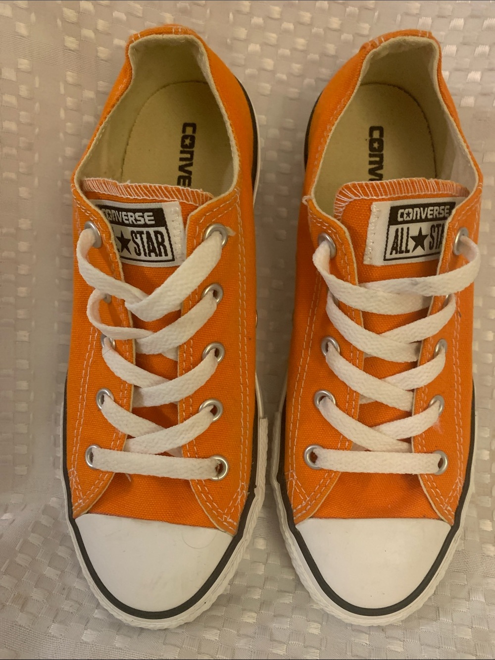 Converse Kids Orange Canvas Low Top Sneakers, size 2.